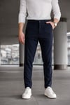 Erkek Lacivert Slim Fit Çizgili Likralı Yan Cep Bilek Boy Kumaş Pantolon