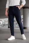 Erkek Lacivert Slim Fit Çizgili Likralı Yan Cep Bilek Boy Kumaş Pantolon