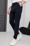 Erkek Lacivert Slim Fit Çizgili Likralı Yan Cep Bilek Boy Kumaş Pantolon