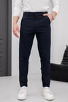 Erkek Lacivert Slim Fit Çizgili Likralı Yan Cep Bilek Boy Kumaş Pantolon