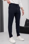 Erkek Lacivert Slim Fit Çizgili Likralı Yan Cep Bilek Boy Kumaş Pantolon