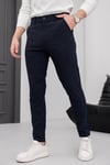 Erkek Lacivert Slim Fit Çizgili Likralı Yan Cep Bilek Boy Kumaş Pantolon