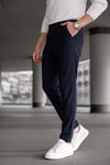 Erkek Lacivert Slim Fit Çizgili Likralı Yan Cep Bilek Boy Kumaş Pantolon