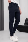 Erkek Lacivert Slim Fit Çizgili Likralı Yan Cep Bilek Boy Kumaş Pantolon