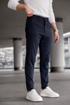Erkek Lacivert Slim Fit Çizgili Likralı Yan Cep Bilek Boy Kumaş Pantolon