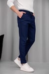 Erkek Lacivert Slim Fit Dar Kesim Likralı Yan Cep Bilek Boy Düz Kumaş Pantolon