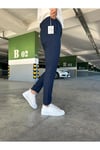 Erkek Lacivert Slim Fit Dar Kesim Likralı Yan Cep Bilek Boy Düz Kumaş Pantolon