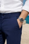 Erkek Lacivert Slim Fit Dar Kesim Likralı Yan Cep Bilek Boy Düz Kumaş Pantolon