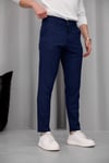 Erkek Lacivert Slim Fit Dar Kesim Likralı Yan Cep Bilek Boy Düz Kumaş Pantolon