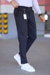 Erkek Lacivert Slim Fit Likralı Armür Desenli Casual Pantolon