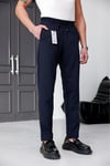 Erkek Lacivert Slim Fit Likralı Beli Lastikli Bağcıklı Yan Cep Jogger Kumaş Pantolon