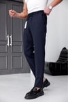 Erkek Lacivert Slim Fit Likralı Beli Lastikli Bağcıklı Yan Cep Jogger Kumaş Pantolon