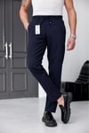 Erkek Lacivert Slim Fit Likralı Beli Lastikli Bağcıklı Yan Cep Jogger Kumaş Pantolon