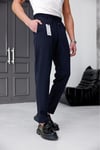 Erkek Lacivert Slim Fit Likralı Beli Lastikli Bağcıklı Yan Cep Jogger Kumaş Pantolon
