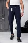 Erkek Lacivert Slim Fit Likralı Beli Lastikli Bağcıklı Yan Cep Jogger Kumaş Pantolon