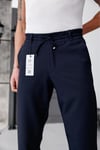 Erkek Lacivert Slim Fit Likralı Beli Lastikli Bağcıklı Yan Cep Jogger Kumaş Pantolon