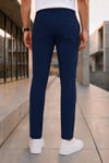 Erkek Lacivert Slim Fit Likralı Beli Lastikli Bağcıklı Yan Cep Jogger Kumaş Pantolon