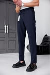 Erkek Lacivert Slim Fit Likralı Beli Lastikli Bağcıklı Yan Cep Jogger Kumaş Pantolon