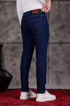 Erkek Lacivert Slim Fit Likralı Dar Paça Lazerli Kot Pantolon