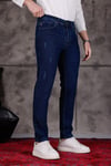 Erkek Lacivert Slim Fit Likralı Dar Paça Lazerli Kot Pantolon