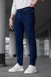 Erkek Lacivert Slim Fit Likralı Dar Paça Lazerli Kot Pantolon