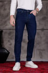Erkek Lacivert Slim Fit Likralı Dar Paça Lazerli Kot Pantolon