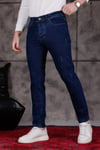 Erkek Lacivert Slim Fit Likralı Dar Paça Lazerli Kot Pantolon
