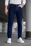 Erkek Lacivert Slim Fit Likralı Dar Paça Lazerli Kot Pantolon
