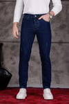 Erkek Lacivert Slim Fit Likralı Dar Paça Lazerli Kot Pantolon