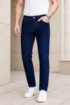 Erkek Lacivert Slim Fit Likralı Dar Paça Lazerli Kot Pantolon