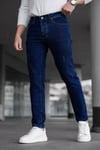 Erkek Lacivert Slim Fit Likralı Dar Paça Lazerli Kot Pantolon
