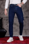 Erkek Lacivert Slim Fit Likralı Dar Paça Lazerli Kot Pantolon
