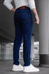Erkek Lacivert Slim Fit Likralı Dar Paça Lazerli Kot Pantolon