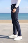 Erkek Lacivert Slim Fit Likralı Yan Cep Bilek Boy Düz Kumaş Pantolon