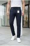 Erkek Lacivert Slim Fit Likralı Yan Cep Bilek Boy Düz Kumaş Pantolon