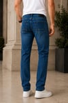 Erkek Mavi Regular Fit Taşlamalı Düz Paça Kot Pantolon