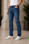 Erkek Mavi Regular Fit Taşlamalı Düz Paça Kot Pantolon