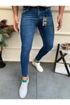 Erkek Mavi Slim Fit Lazerli Likralı Jean Pantolon