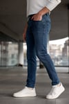 Erkek Mavi Slim Fit Likralı Dar Paça Lazerli Kot Pantolon