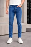 Erkek Mavi Slim Fit Likralı Dar Paça Lazerli Kot Pantolon