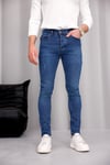 Erkek Mavi Slim Fit Likralı Dar Paça Lazerli Kot Pantolon