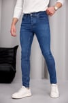 Erkek Mavi Slim Fit Likralı Dar Paça Lazerli Kot Pantolon