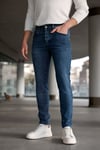Erkek Mavi Slim Fit Likralı Dar Paça Lazerli Kot Pantolon