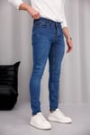 Erkek Mavi Slim Fit Likralı Dar Paça Lazerli Kot Pantolon