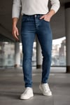 Erkek Mavi Slim Fit Likralı Dar Paça Lazerli Kot Pantolon