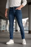 Erkek Mavi Slim Fit Likralı Dar Paça Lazerli Kot Pantolon