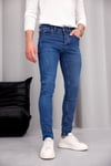 Erkek Mavi Slim Fit Likralı Dar Paça Lazerli Kot Pantolon