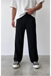 Erkek Siyah Baggy Fit Rahat Kesim Pileli Kumaş Pantolon