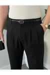 Erkek Siyah Baggy Fit Rahat Kesim Pileli Kumaş Pantolon