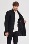 Erkek Siyah Kaşe Kaban Slim Fit Dik Yaka Kışlık Kaban Palto